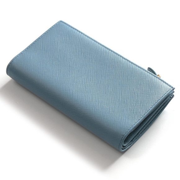 Prada Bilfold Wallet Saffiano Triangle Plate Astrale Light Blue QHH - Picture 5 of 5